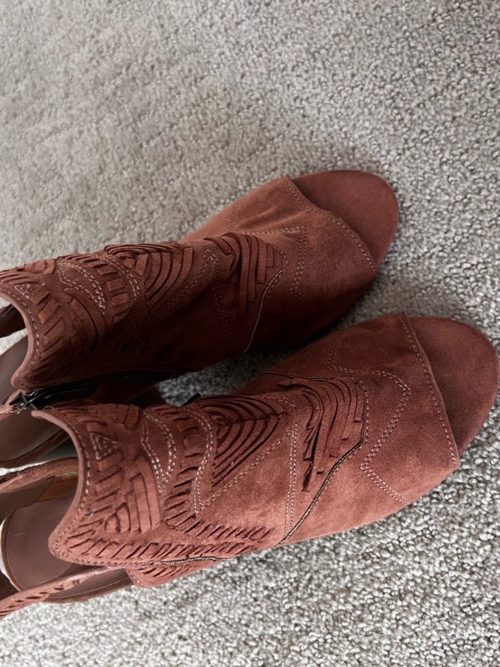 BAMBOO Rust Suede Laser-Cut Ankle Booties